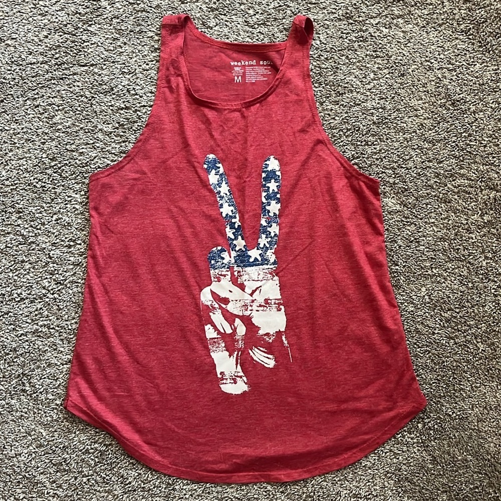 Weekend Soul Red, White & Blue Peace Sign Tank NWOT Medium